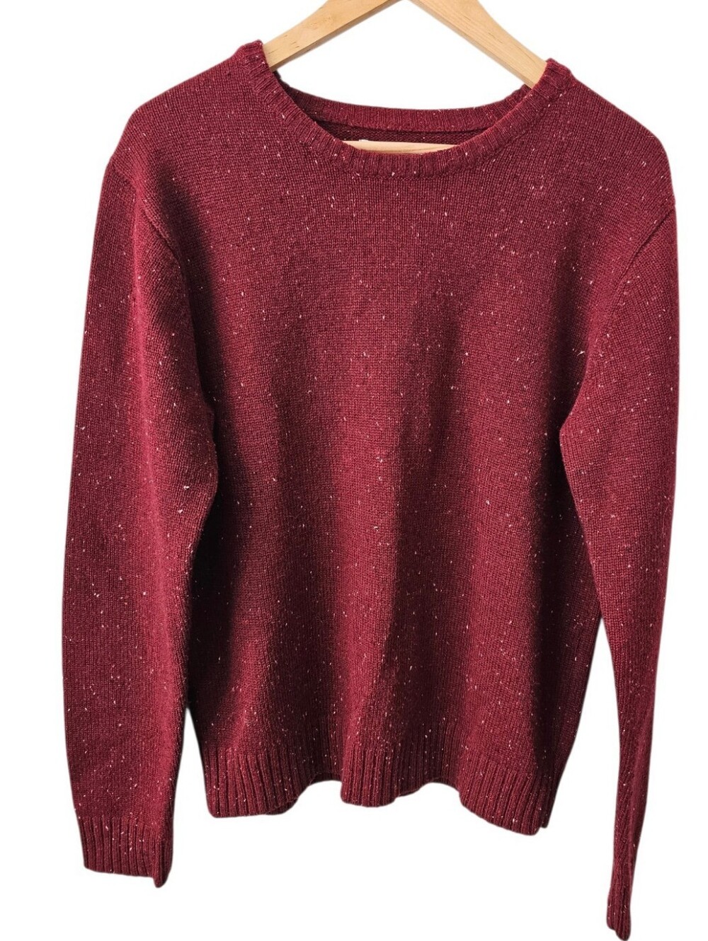 Frank & Oak Cozy Wool Blend Marled Crewneck Sweater - Burgundy Size Medium